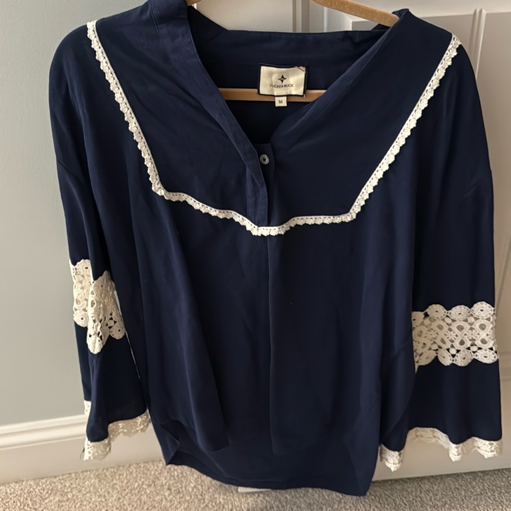 navy Tuckernuck Piper lace top